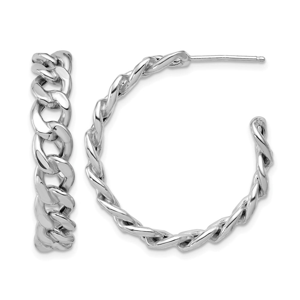 SS Rhodium-plated Polished 34x6.5mm Curb Link Post C-Hoop Earrings