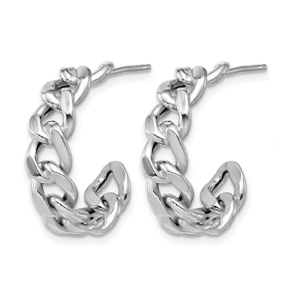 SS Rhodium-plated Polished 24x6.5mm Curb Link Post C-Hoop Earrings