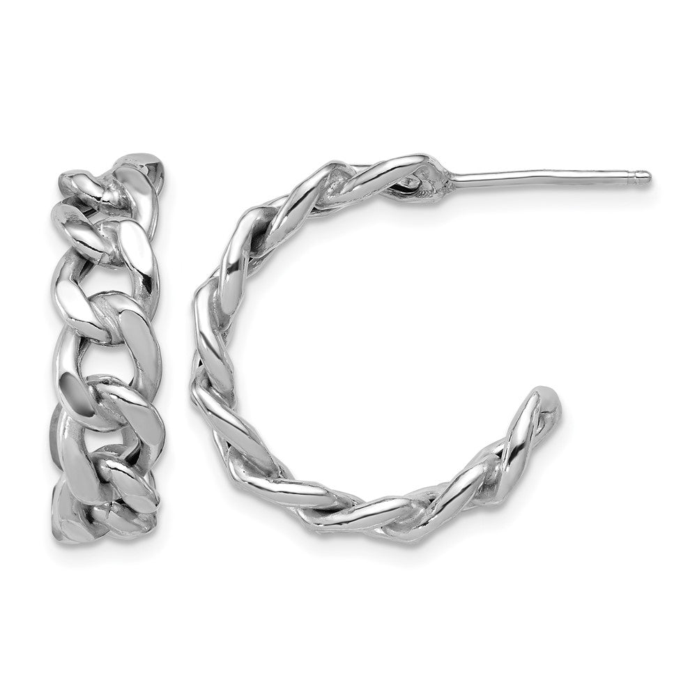 SS Rhodium-plated Polished 24x6.5mm Curb Link Post C-Hoop Earrings