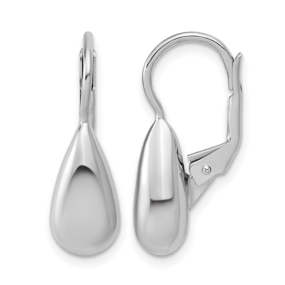 Sterling Silver Rhodium-plated Polished Teardrop Leverback Earrings