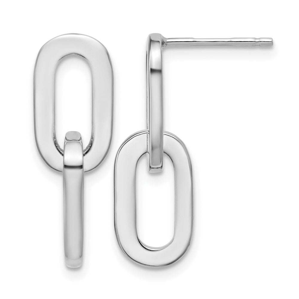 Sterling Silver Rhodium-plated Polished Link Dangle Post Earrings