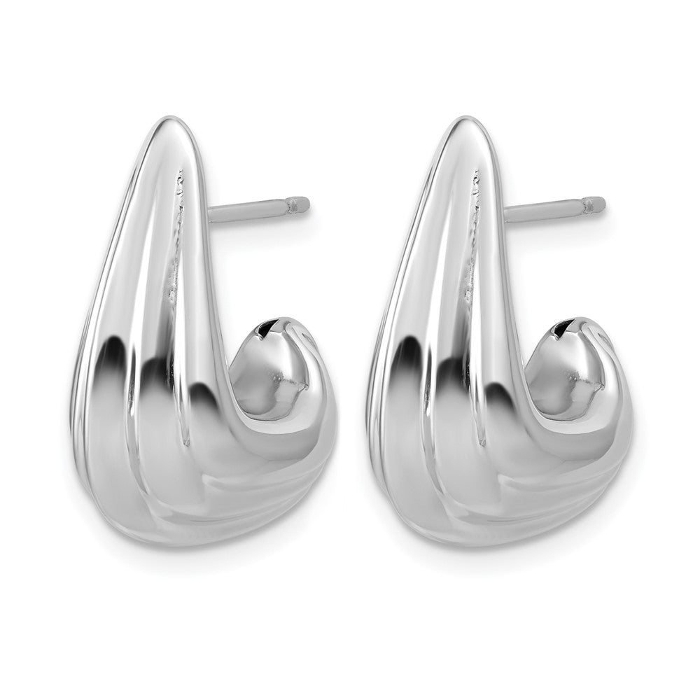 Sterling Silver Rhodium-plated Polished Grooved Post J-Hoop Earrings