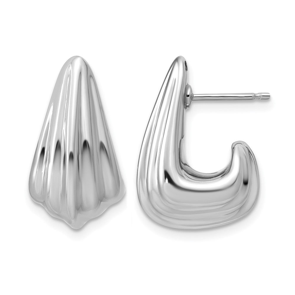 Sterling Silver Rhodium-plated Polished Grooved Post J-Hoop Earrings