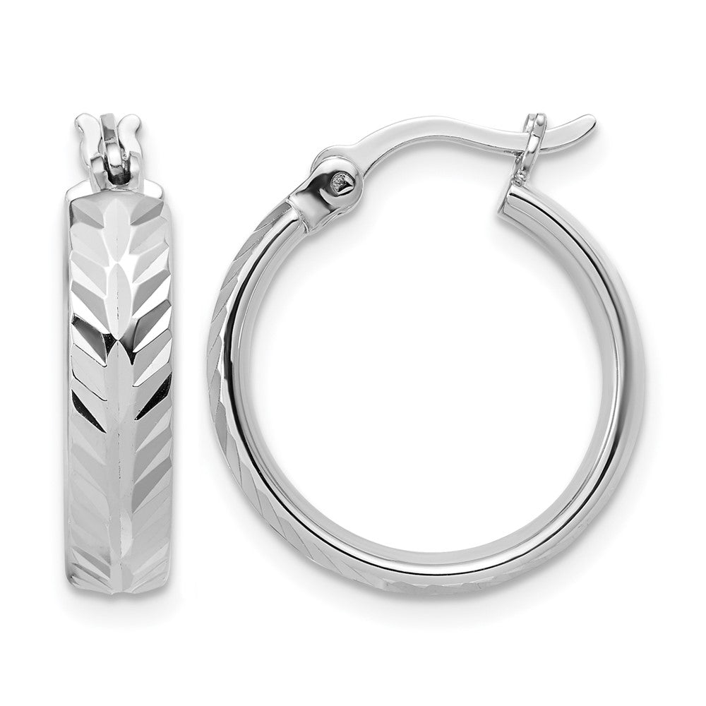 Sterling Silver Rhodium-plated Polished and Diamond-cut Hoop Earrings