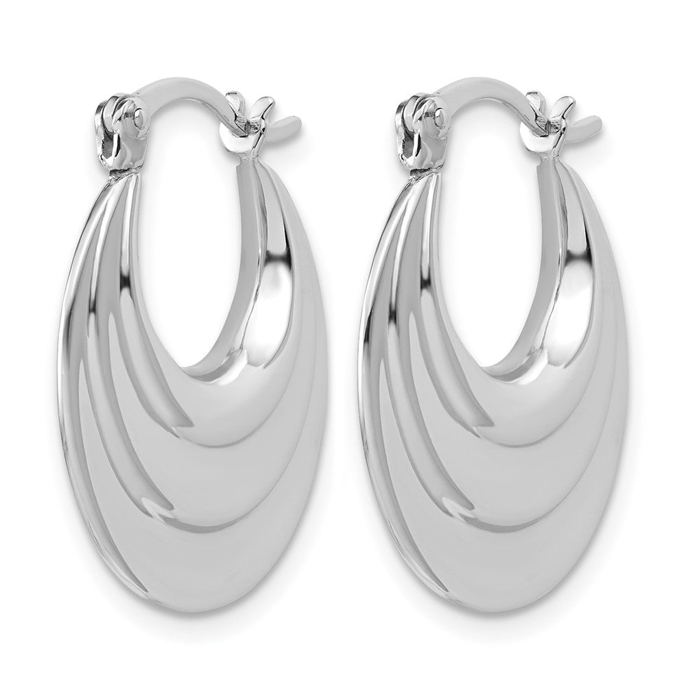 Sterling Silver Rhodium-plated Polished and Grooved Oval Hoop Earrings