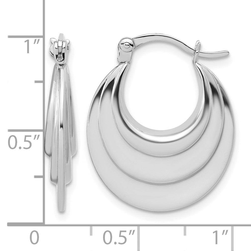 Sterling Silver Rhodium-plated Polished and Grooved Oval Hoop Earrings