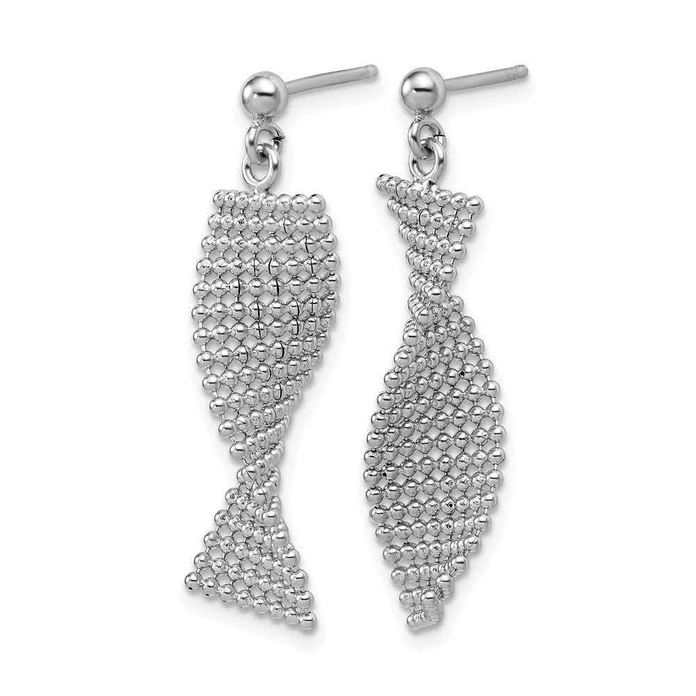 Sterling Silver Rhodium-plated Polished Textured Fancy Dangle Post Earr