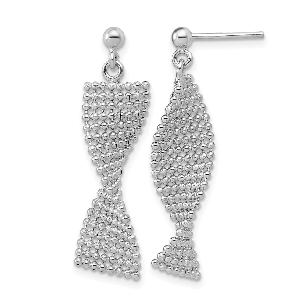 Sterling Silver Rhodium-plated Polished Textured Fancy Dangle Post Earr
