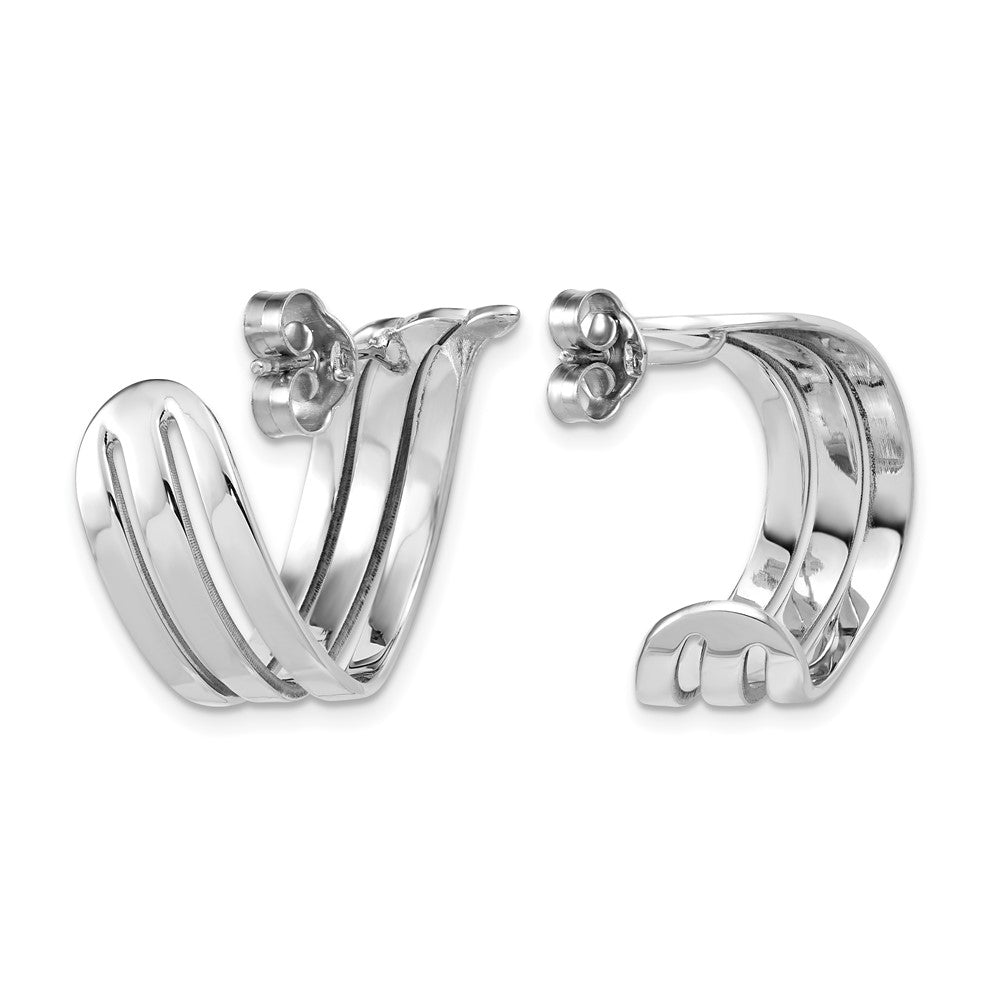 Sterling Silver Rhodium-plated Polished Fancy J-Hoop Post Earrings