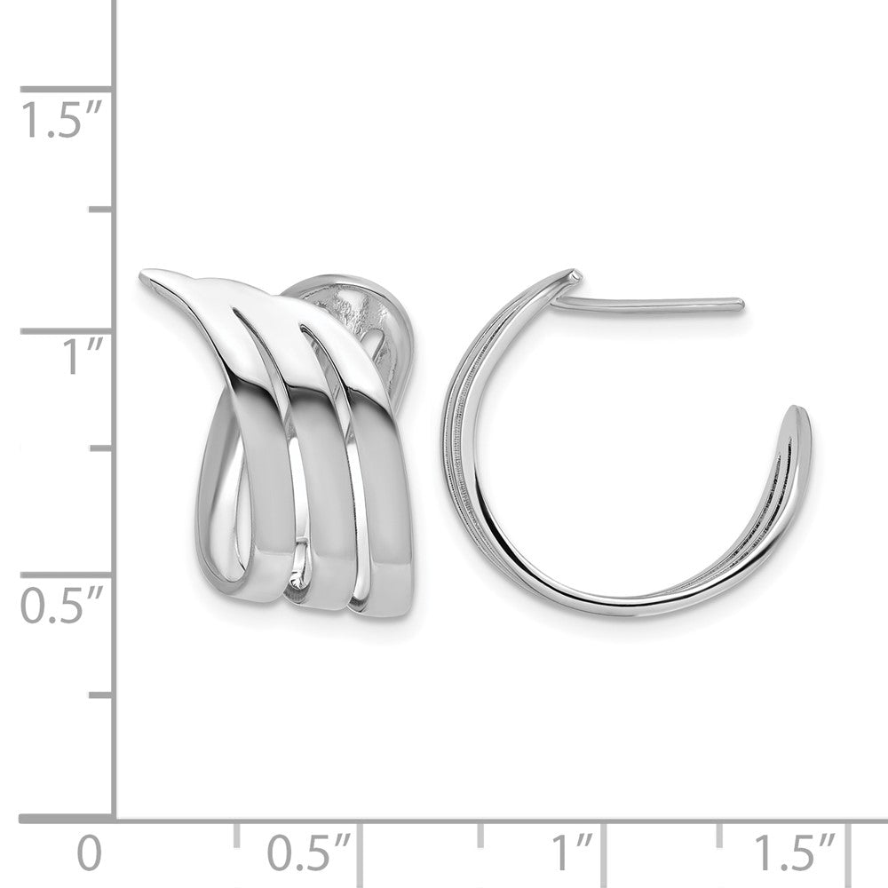 Sterling Silver Rhodium-plated Polished Fancy J-Hoop Post Earrings
