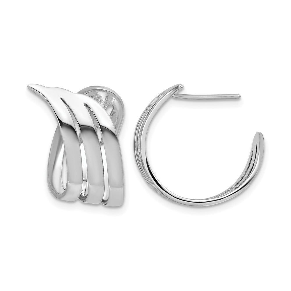 Sterling Silver Rhodium-plated Polished Fancy J-Hoop Post Earrings