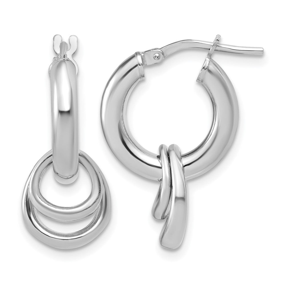 Sterling Silver Rhodium-plated Polished Circle Dangle Hoop Earrings