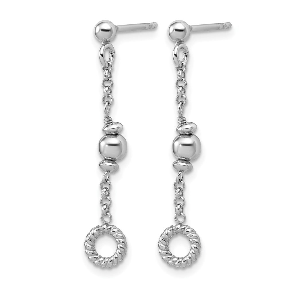 Sterling Silver Rhodium-plated Polished Beaded and Circle Dangle Post E