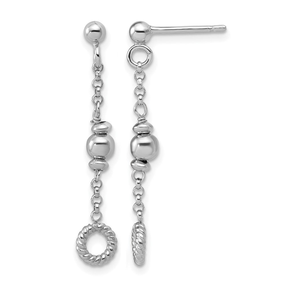 Sterling Silver Rhodium-plated Polished Beaded and Circle Dangle Post E