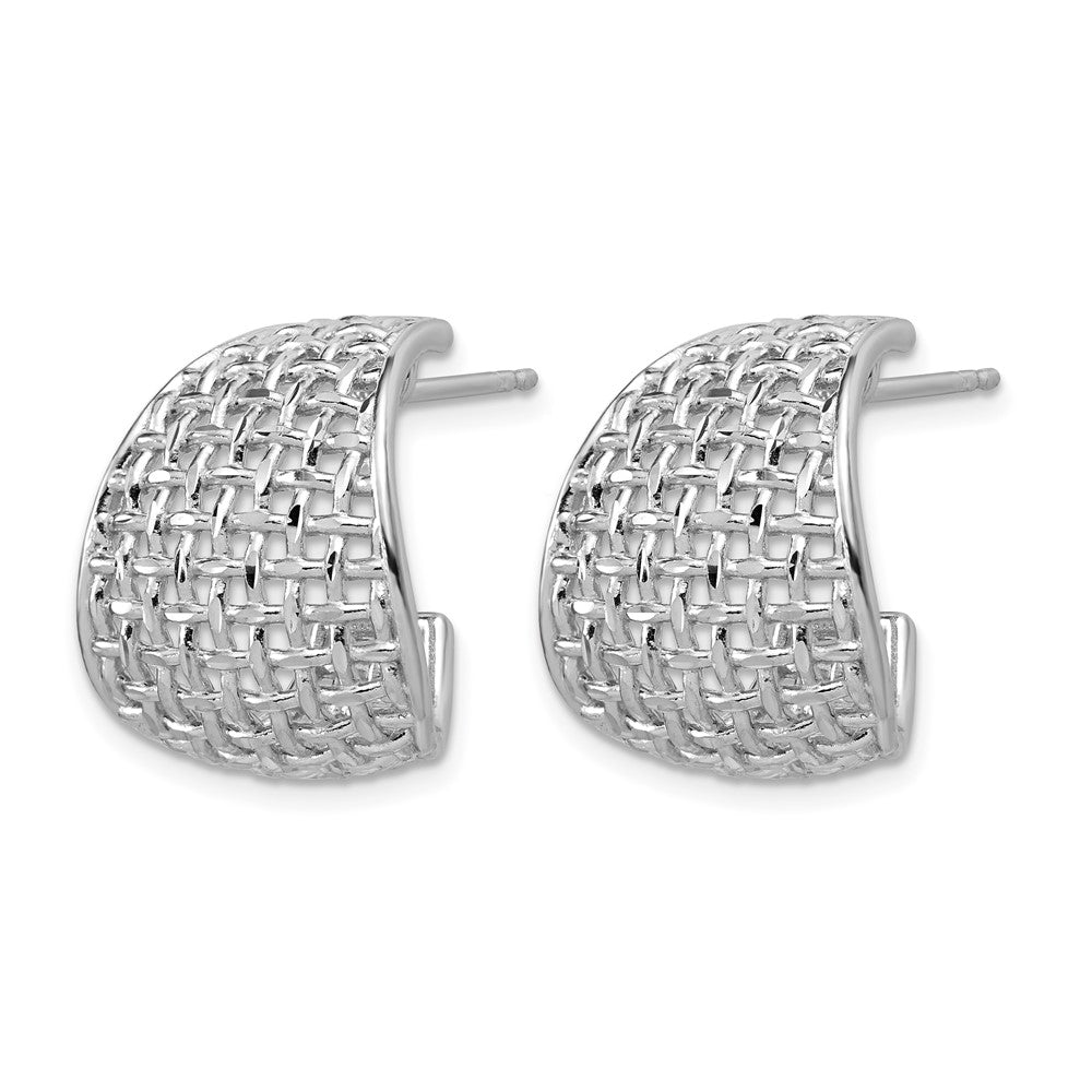 Sterling Silver Rhodium-plated Polished Dia-cut Woven Pattern J-Hoop Po