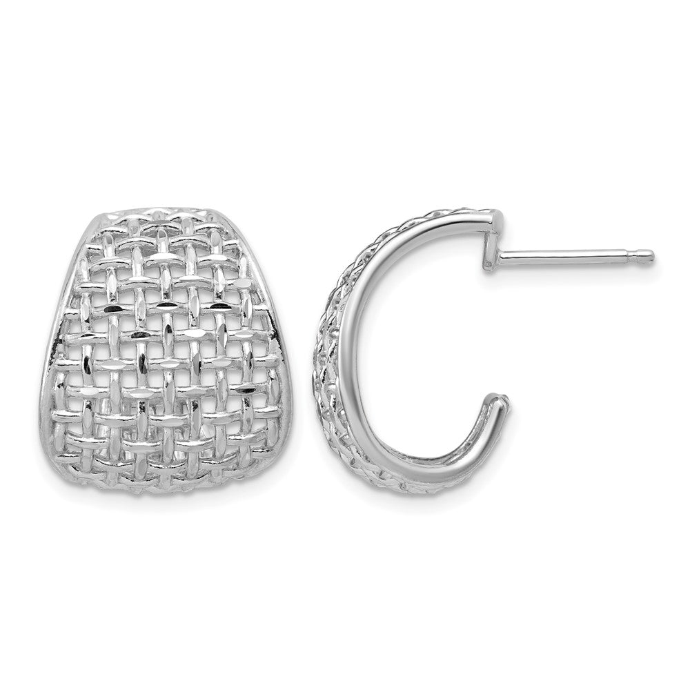 Sterling Silver Rhodium-plated Polished Dia-cut Woven Pattern J-Hoop Po