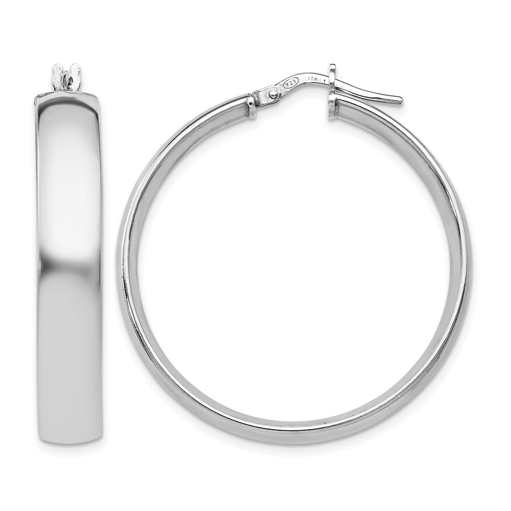 Sterling Silver Rhodium-plated Polished Hinged Hoop Earrings