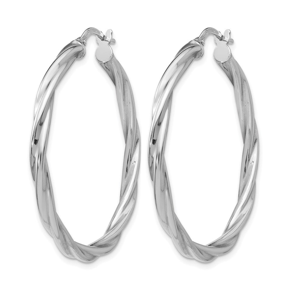 Sterling Silver Rhodium-plated Polished Twisted Hinged Hoop Earrings