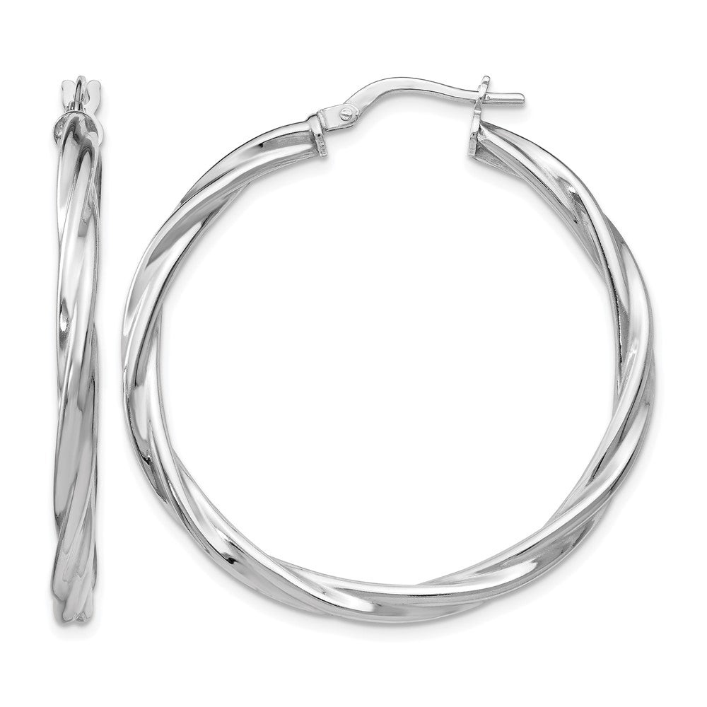 Sterling Silver Rhodium-plated Polished Twisted Hinged Hoop Earrings