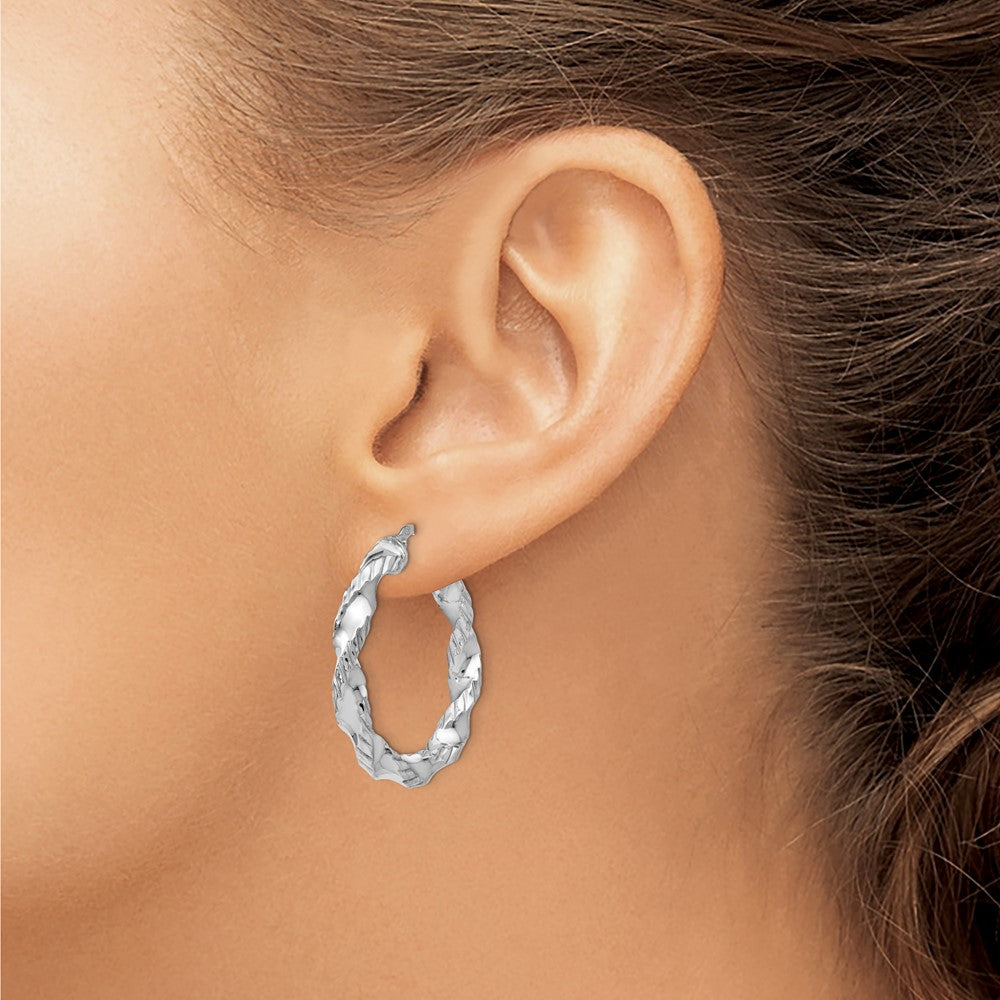 Sterling Silver Rhodium-plated Polished Twisted Hinged Hoop Earrings