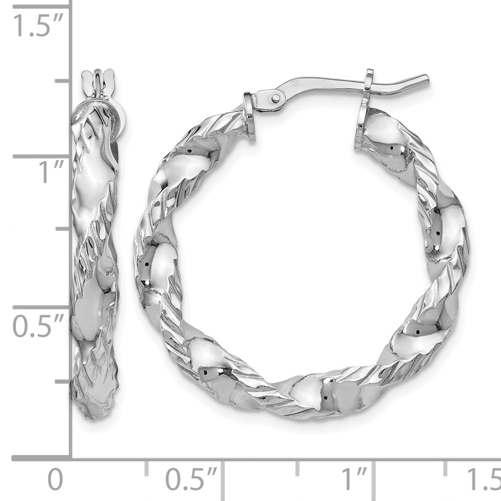Sterling Silver Rhodium-plated Polished Twisted Hinged Hoop Earrings