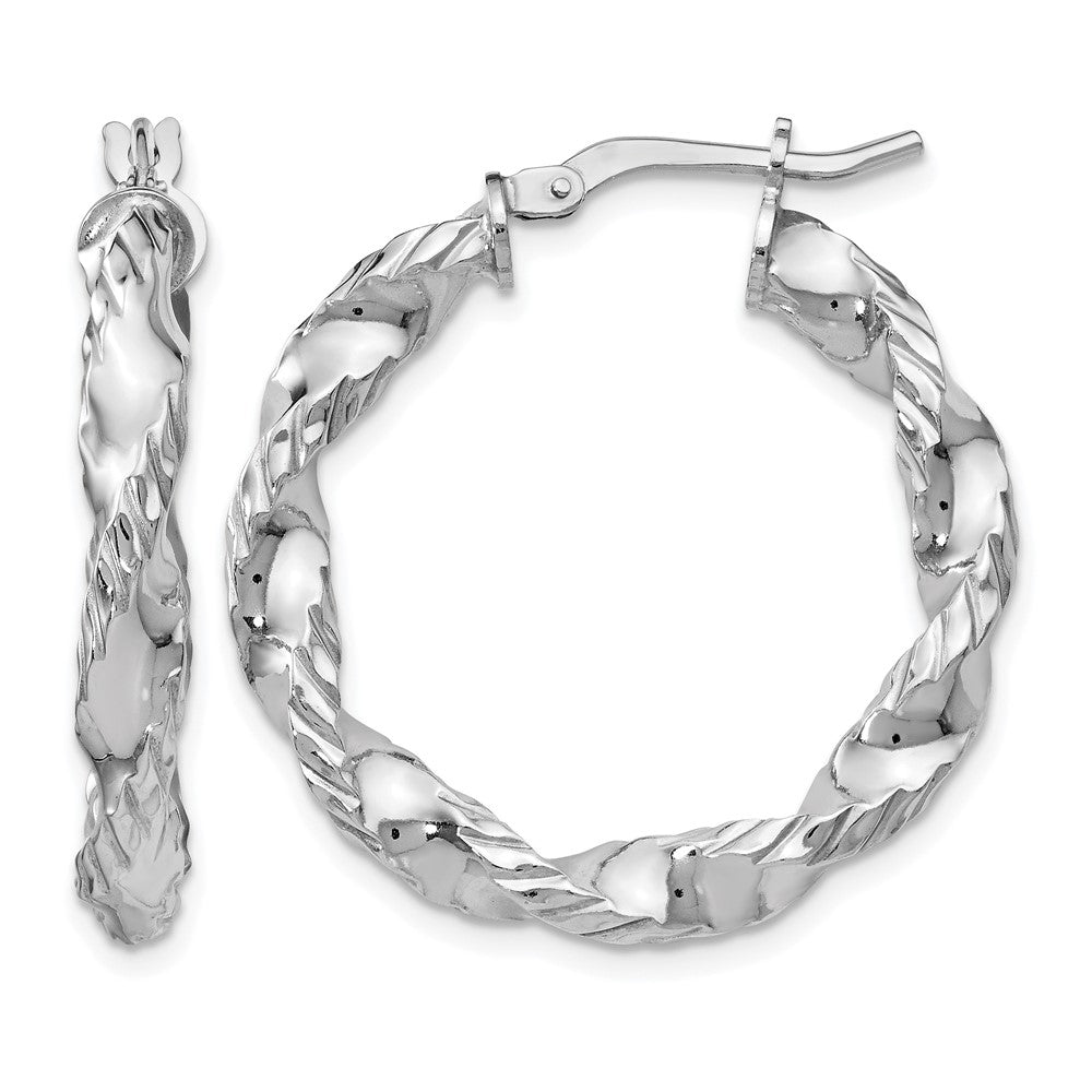 Sterling Silver Rhodium-plated Polished Twisted Hinged Hoop Earrings