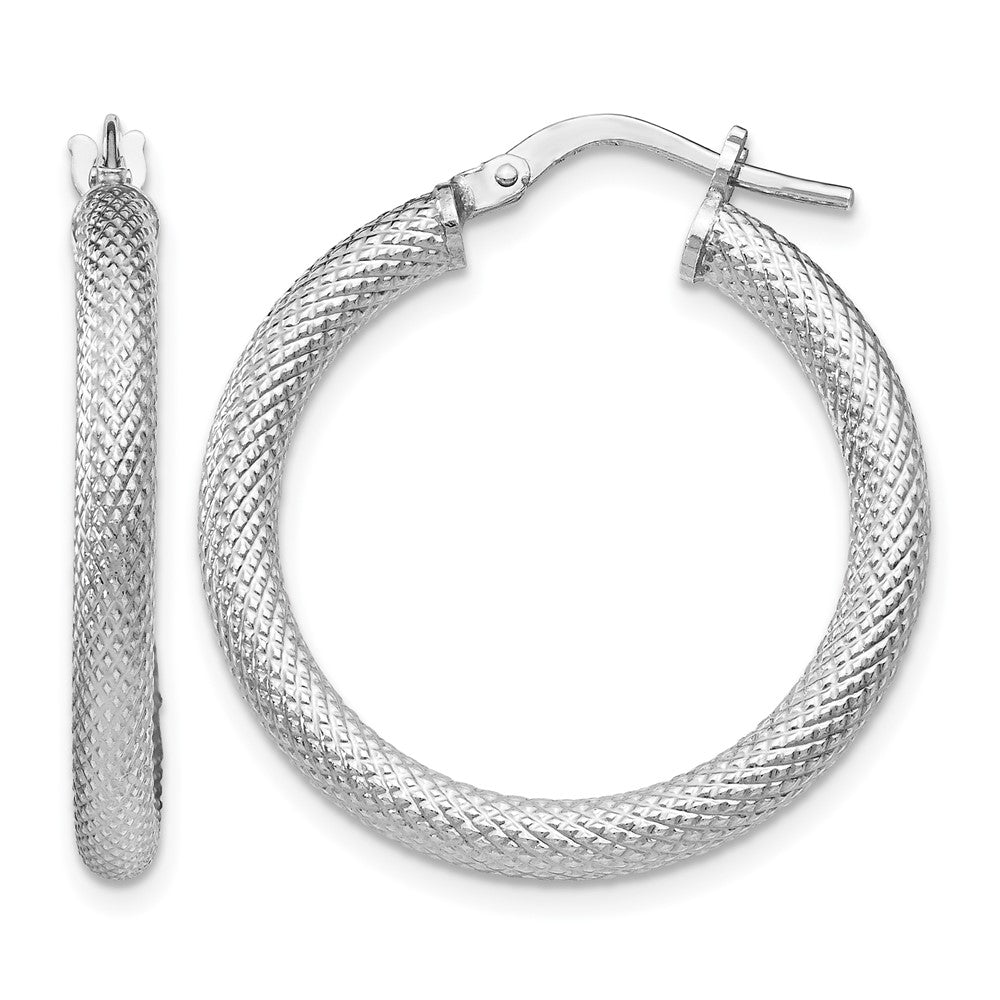Sterling Silver Rhodium-plated Textured Hinged Hoop Earrings