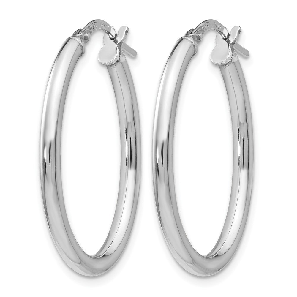 Sterling Silver Rhodium-plated Polished Oval Hinged Hoop Earrings