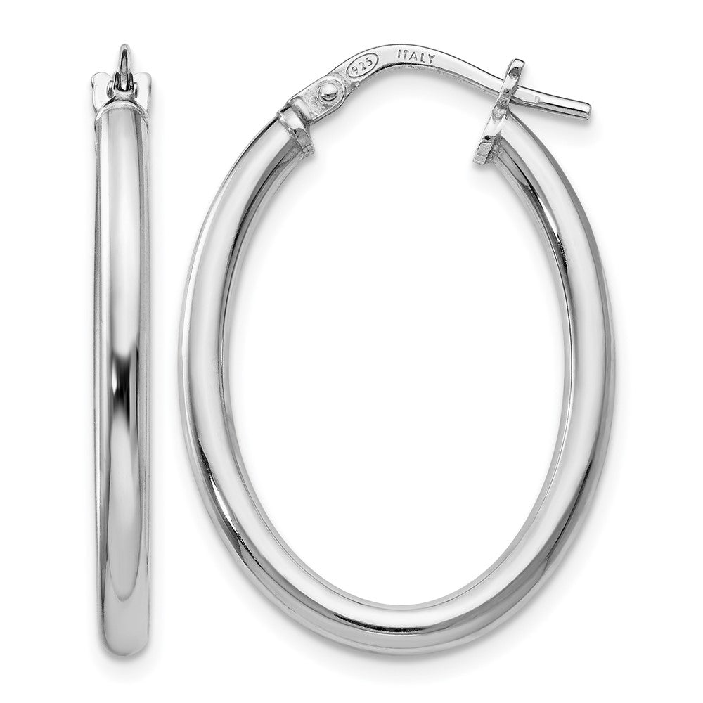 Sterling Silver Rhodium-plated Polished Oval Hinged Hoop Earrings