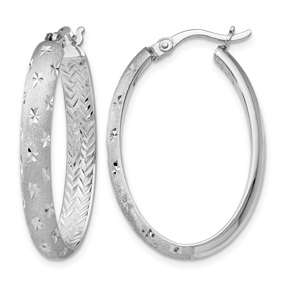 Sterling Silver Rhodium In/Out Diamond-cut Oval Earrings