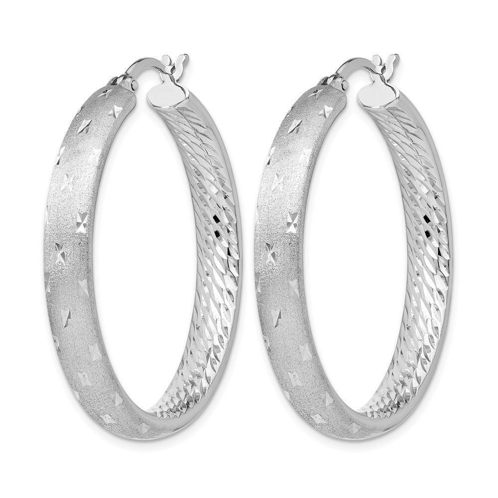 Sterling Silver Rhodium In/Out Diamond-cut Earrings