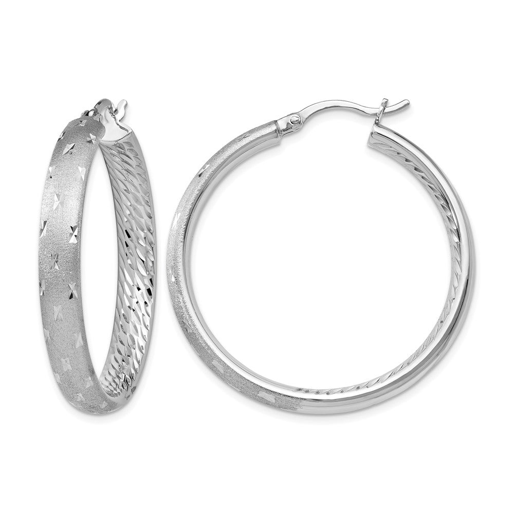 Sterling Silver Rhodium In/Out Diamond-cut Earrings