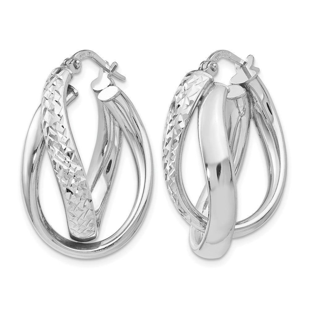 Sterling Silver Rhodium-plated Polished / Textured Fancy Hoop Earrings