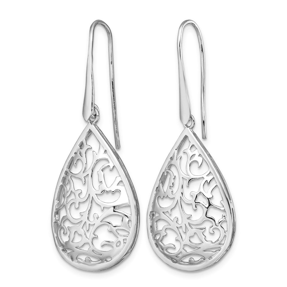 Sterling Silver Rhodium-plated Polished Cut-out Teardrop Dangle Earring