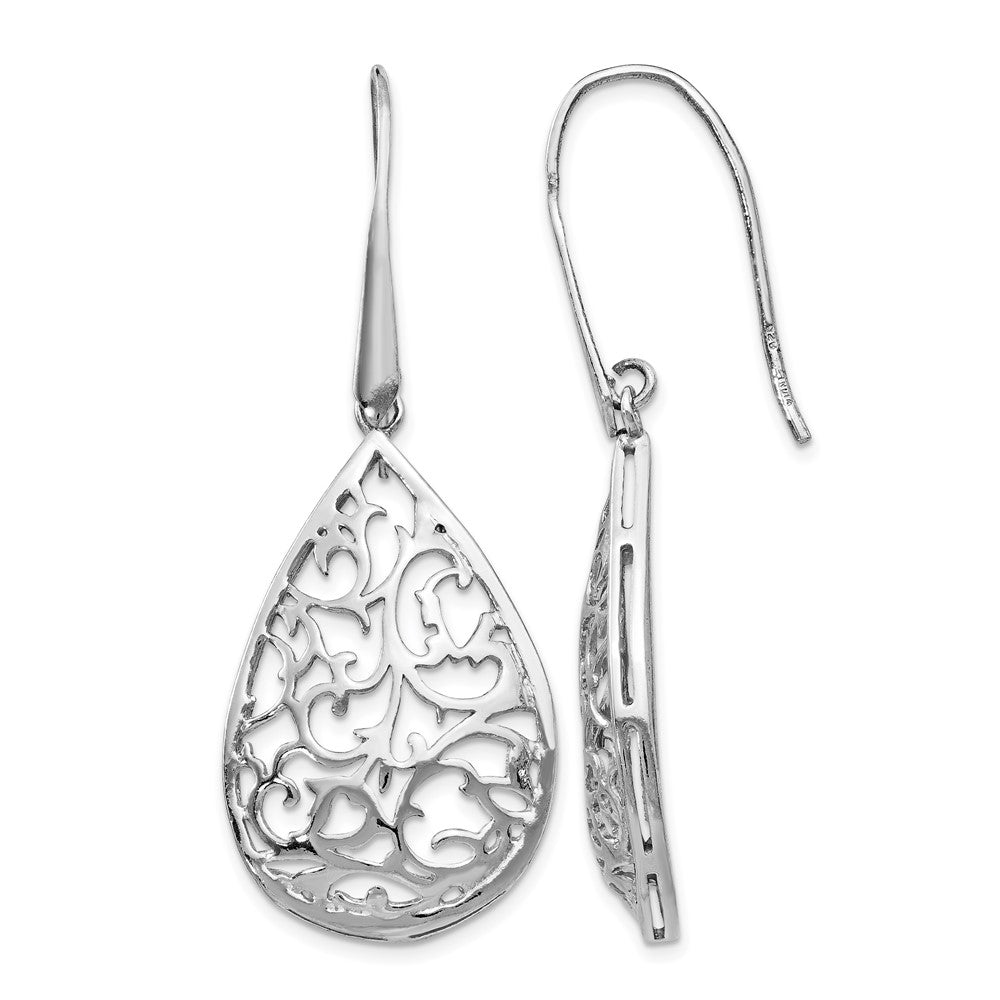 Sterling Silver Rhodium-plated Polished Cut-out Teardrop Dangle Earring