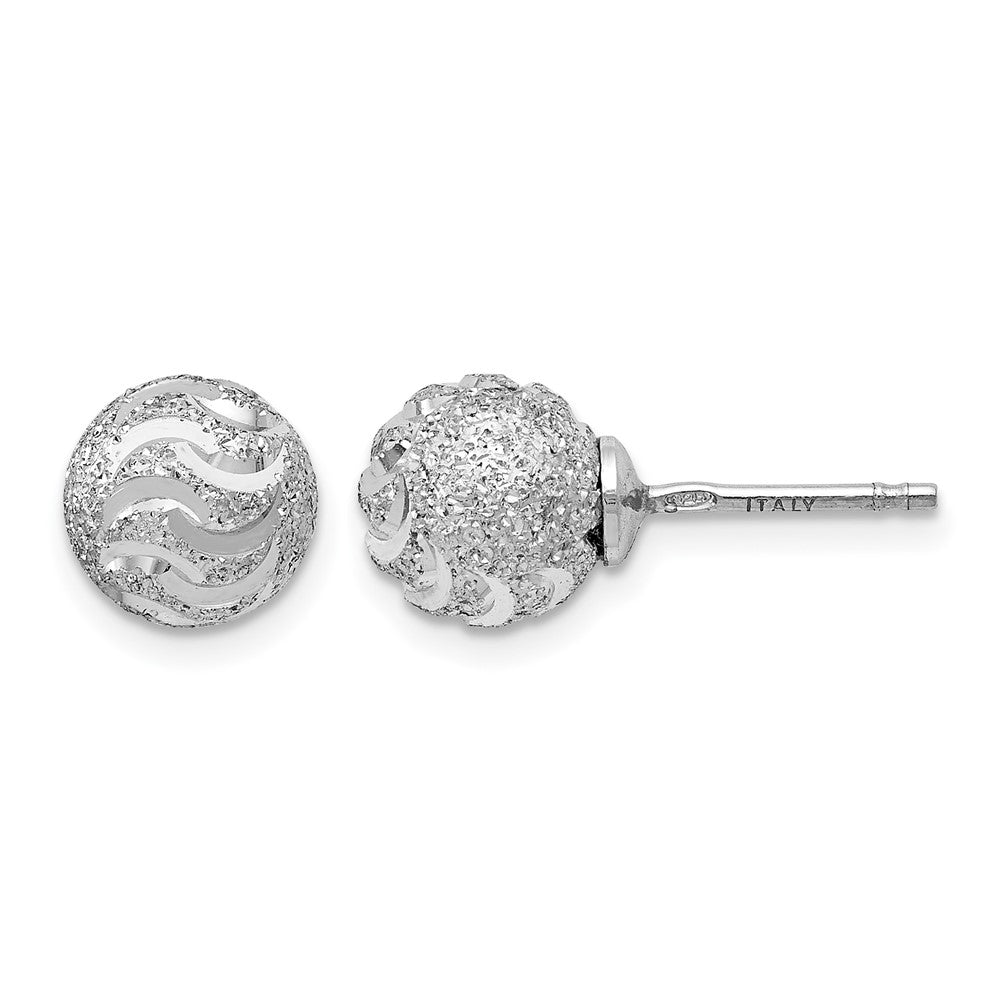 Sterling Silver Rhodium-plated Laser-cut Ball Post Earrings
