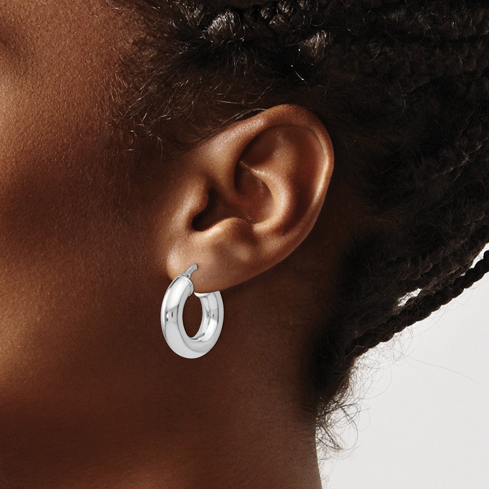 Sterling Silver Rhodium-plated Polished Hoop Earrings