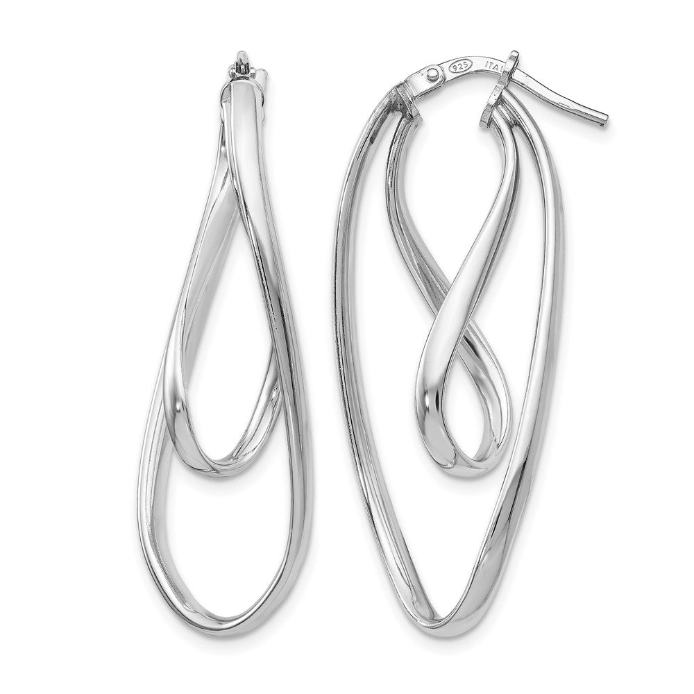 Sterling Silver Rhodium-plated Polished Twisted Oval Hoop Earrings