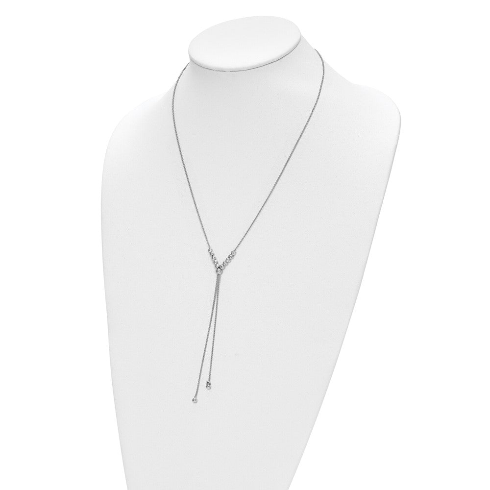 Sterling Silver Rhodium-plated Polish/Dia-cut Beads Adj. Necklace