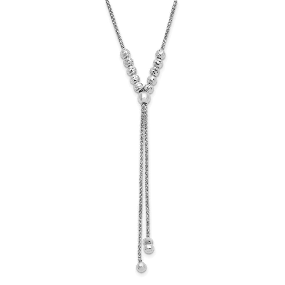 Sterling Silver Rhodium-plated Polish/Dia-cut Beads Adj. Necklace
