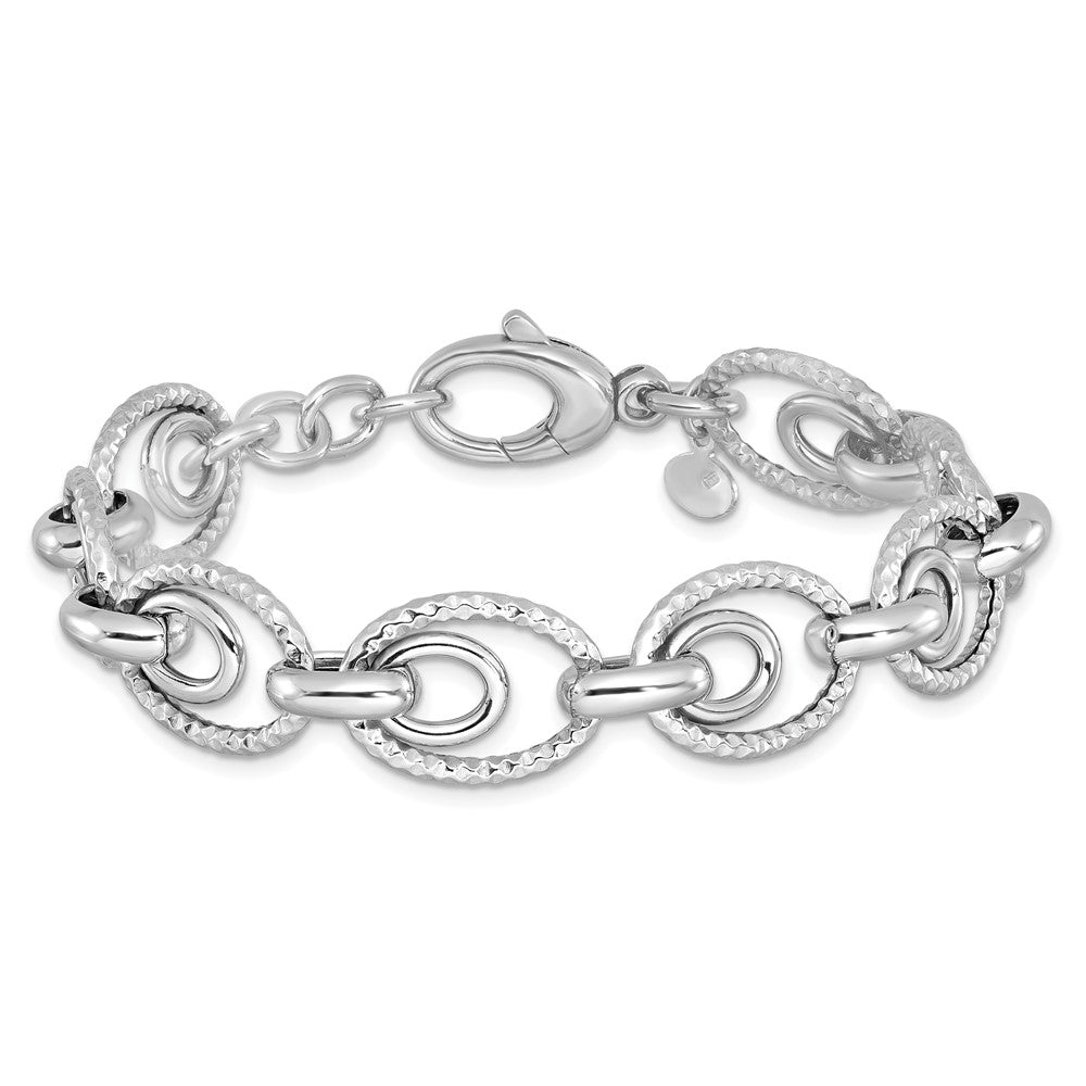 Sterling Silver Rhodium-plated Diamond-cut Polished with .5in ext. Bracelet