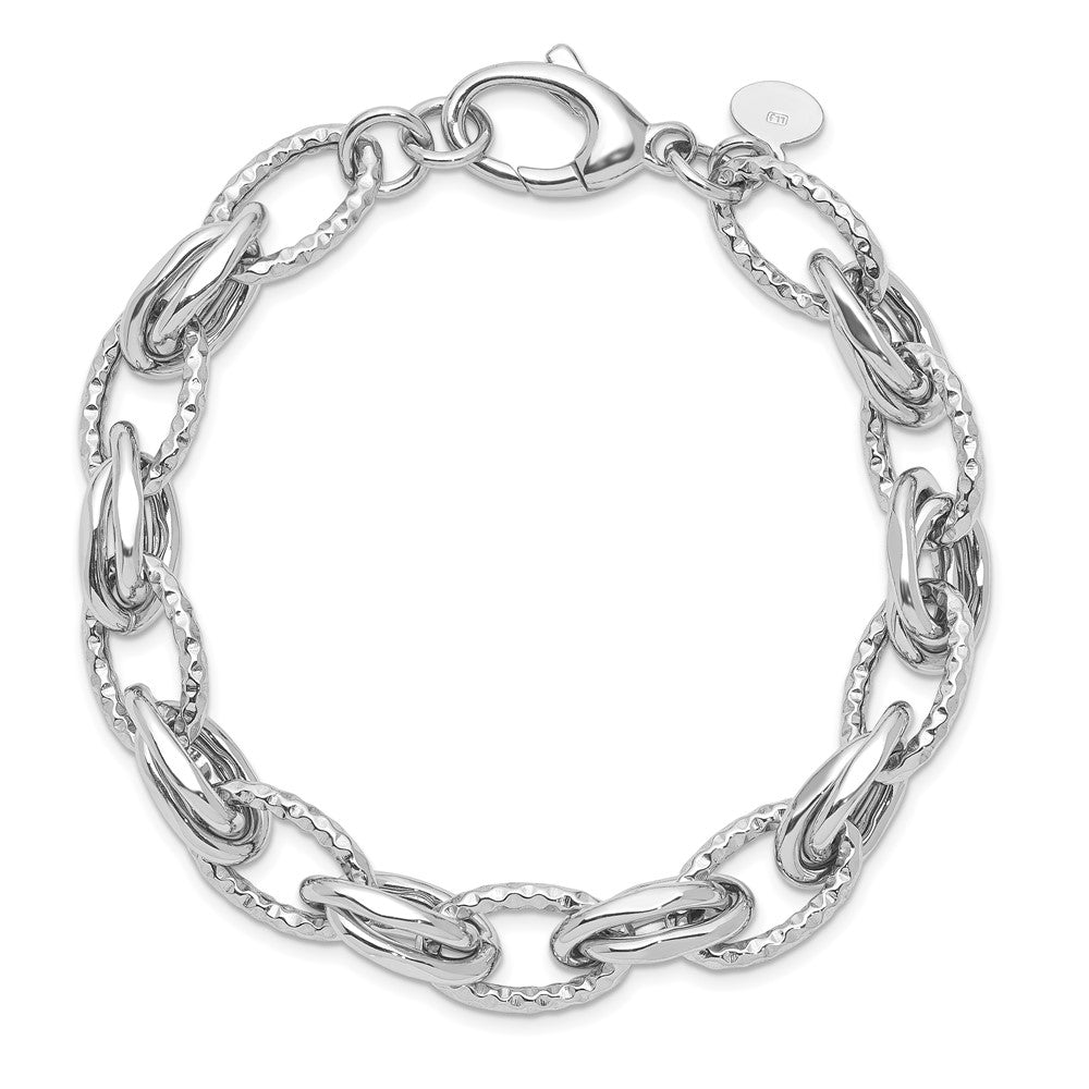 Sterling Silver Rhodium-plated Diamond-cut Polished with .5in ext. Bracelet