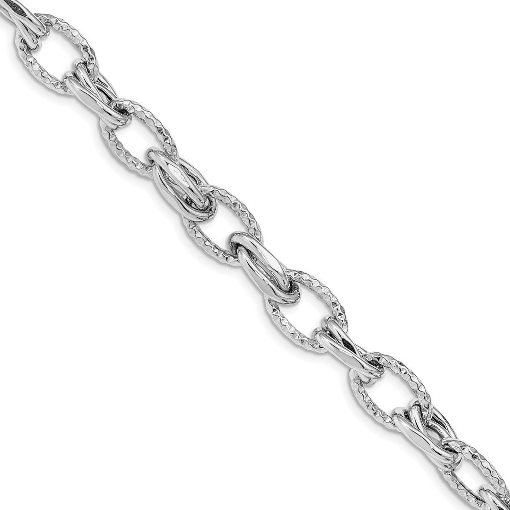 Sterling Silver Rhodium-plated Diamond-cut Polished with .5in ext. Bracelet