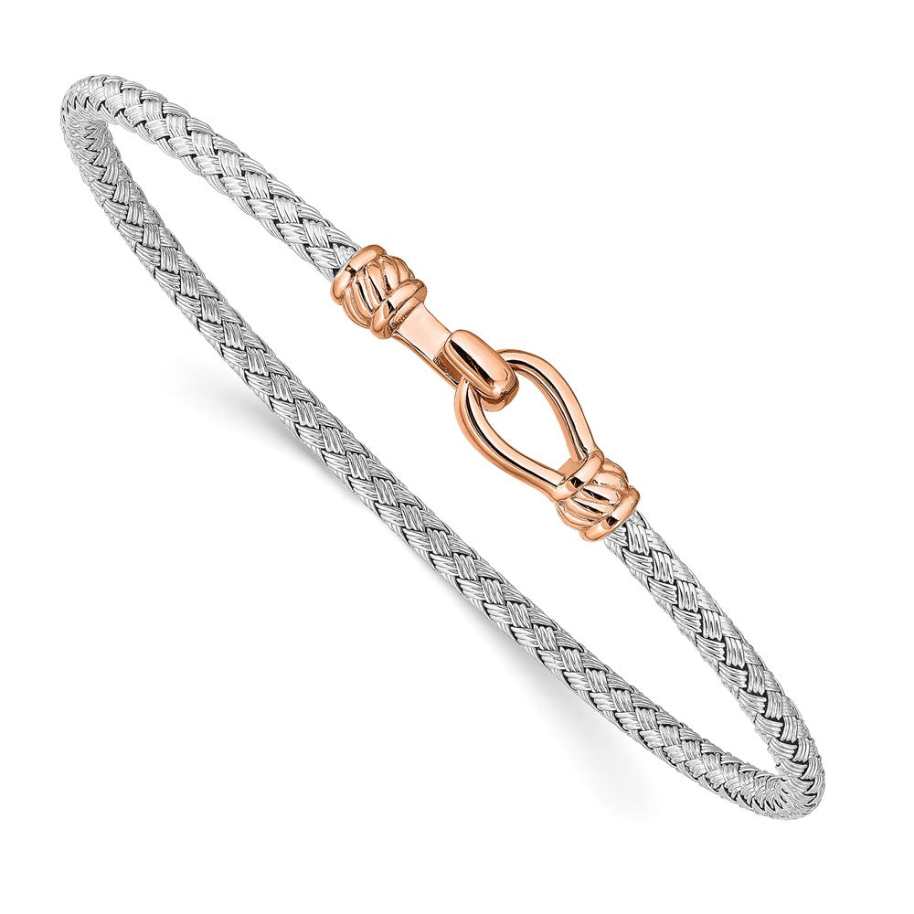 Sterling Silver Rhodium-plated & Rose Gold-plated Flexible Cuff