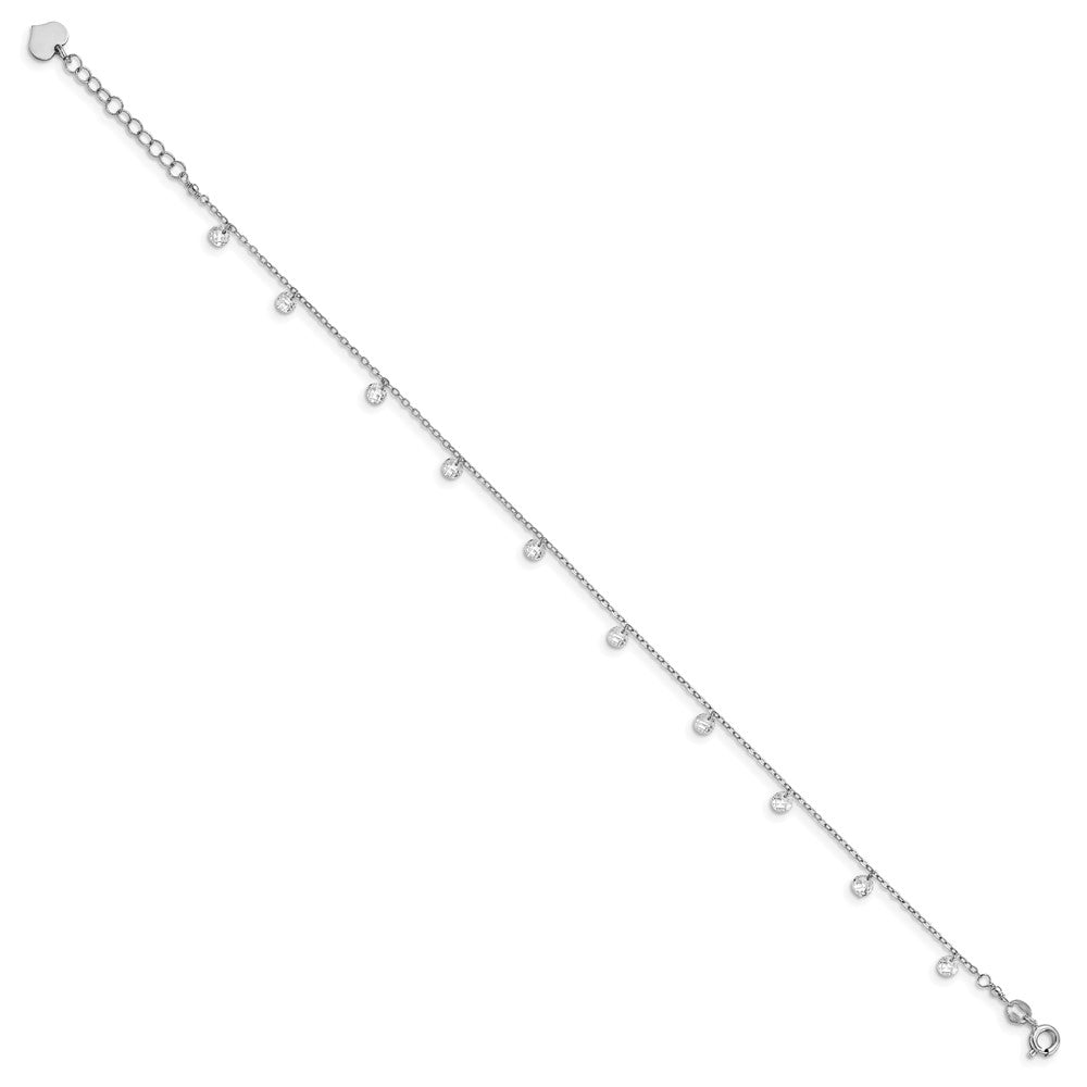Sterling Silver Rhod-plated with 1.25 in ext. Crystal Anklet