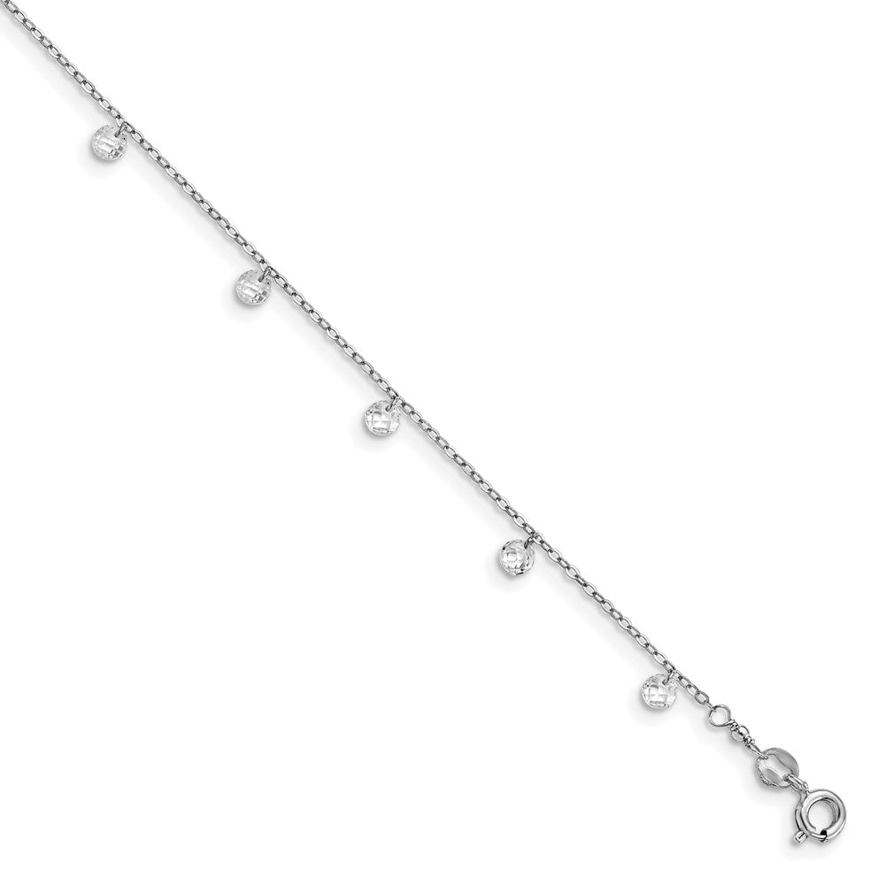 Sterling Silver Rhod-plated with 1.25 in ext. Crystal Anklet