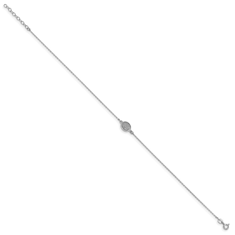 Sterling Silver Rhodium-plated Glitter-infused with 1in ext. Anklet