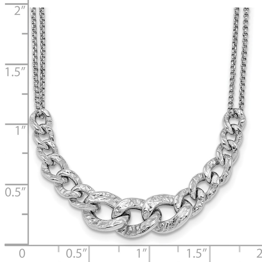 Sterling Silver Rhod-pl Textured Link 2 strand with 2in ext Necklace