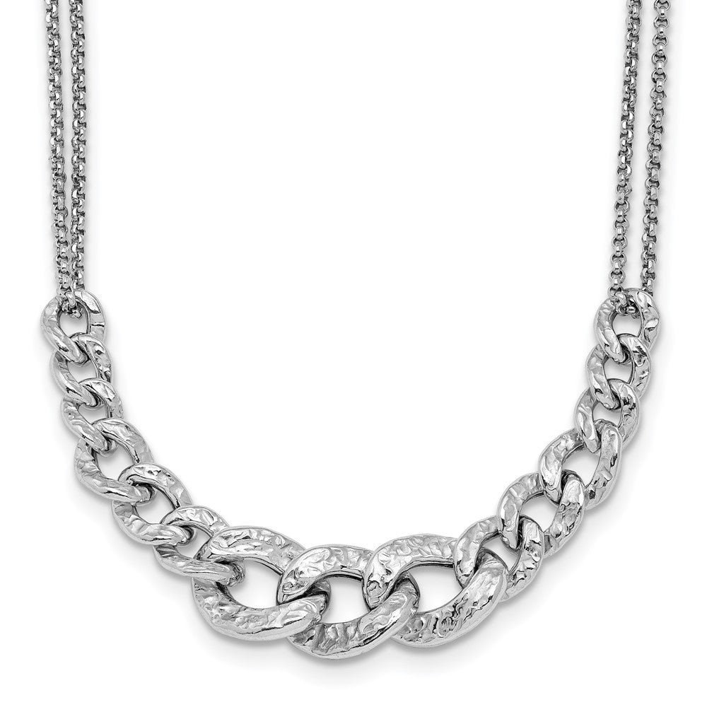 Sterling Silver Rhod-pl Textured Link 2 strand with 2in ext Necklace