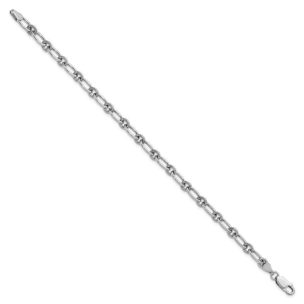 Sterling Silver Rhod-plated Textured Fancy Link Bracelet
